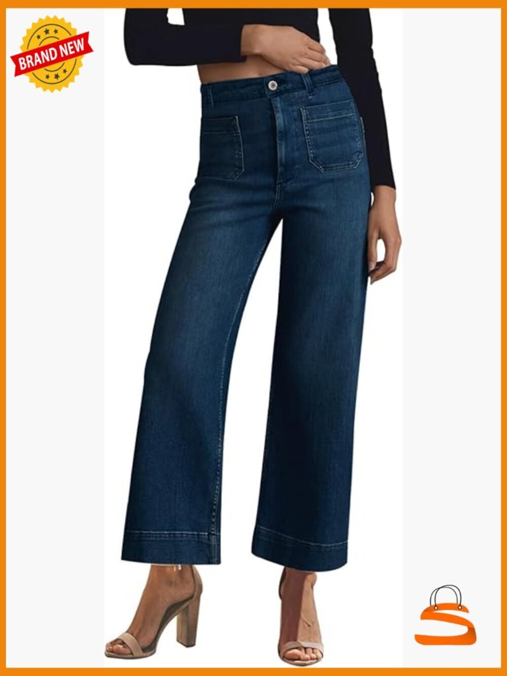 High Waisted Wide Leg Stretchy Denim Jeans with Pockets